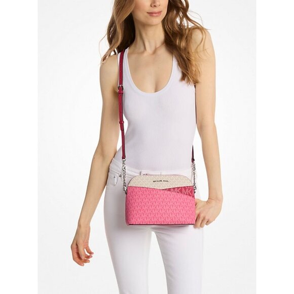 New Michael Kors Jet Set Travel Medium Dome Crossbody Dark Raspberry Multi - Picture 4 of 5